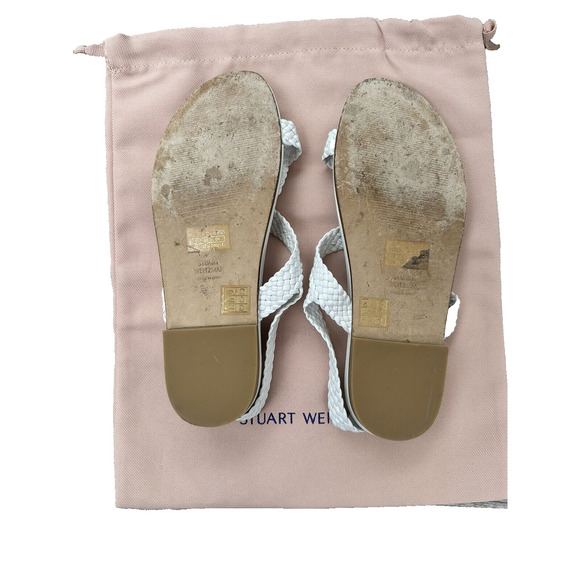 Stuart Weitzman Teodora Flat Sandals 7 White Buckle Ankle Strap Open Toe - Picture 4 of 7